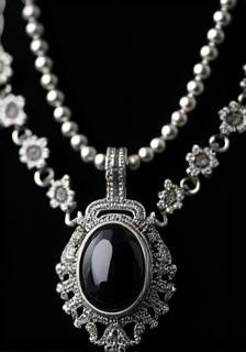 Vintage-inspirierte Onyx- und Silberkette